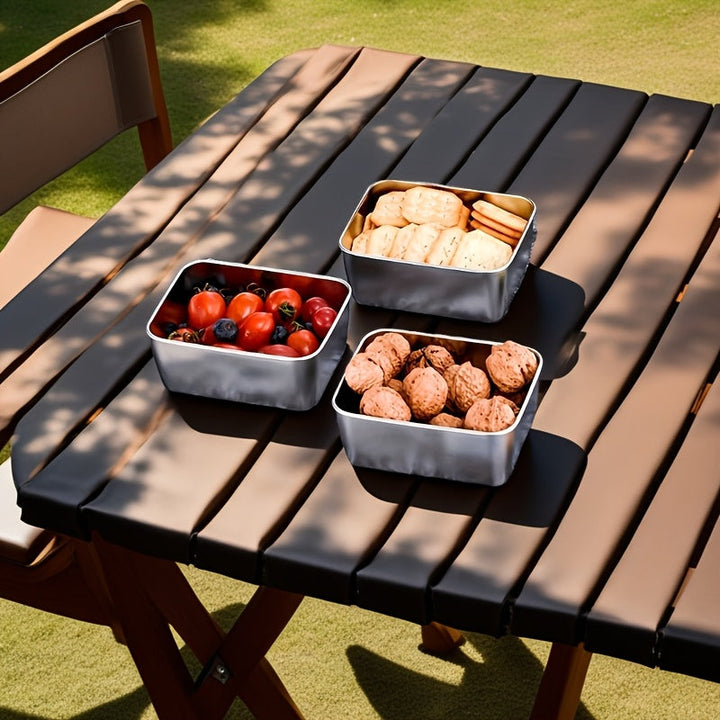 7 piezas de recipientes de acero inoxidable para almacenar alimentos con tapas abatibles, herméticos y apilables, ideales para camping, reuniones familiares, oficina y escuela