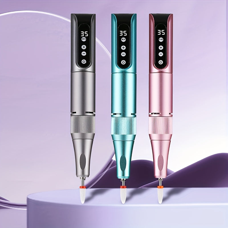 Amoladora Eléctrica Profesional para Uñas - 35000 RPM Alta Velocidad con Carga USB, Pantalla LCD de Velocidad, Empuñadura Ergonómica - Para Manicura, Pedicura y Eliminación de Gel, Color Beige Claro - Ideal para Hogar y Salón (Rosa/Gris/Verde) - Regalo P