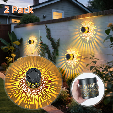 2 luces solares para paredes - Diseño floral metálico IP65 con función automática de crepúsculo a amanecer, batería, montaje semienterrado para exteriores de la casa, puerta principal y iluminación de senderos de jardín, luces solares para exteriores, il