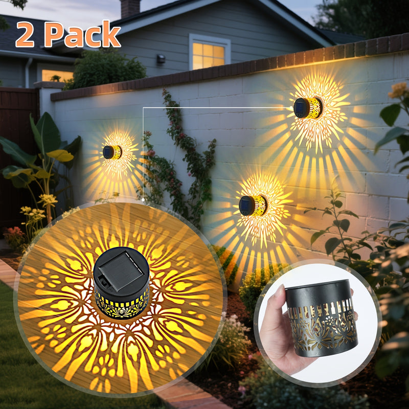2 luces solares para paredes - Diseño floral metálico IP65 con función automática de crepúsculo a amanecer, batería, montaje semienterrado para exteriores de la casa, puerta principal y iluminación de senderos de jardín, luces solares para exteriores, il