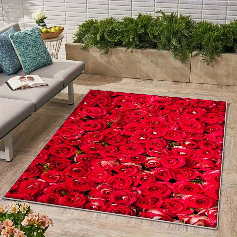 Estera floral de terciopelo de ciervo estrella - Lavable a máquina, respaldo antideslizante, estera suave y duradera de poliéster para patio, balcón o decoración de patio trasero, base crema con diseño de marco floral dorado lujoso, estera de gran área p