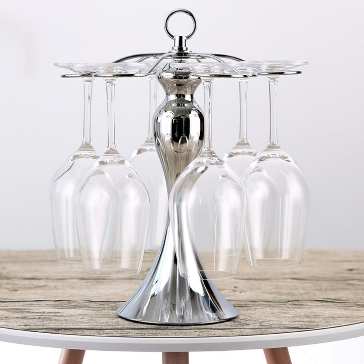 1pc Soporte Colgante para 4 Botellas de Vino en Metal Pulido - Diseño Artístico Ahorrador de Espacio para Cocina, Bar o Comedor - Estante Decorativo Multiusos con Acabado Metálico Brillante y Vidrio Transparente, Construcción Duradera