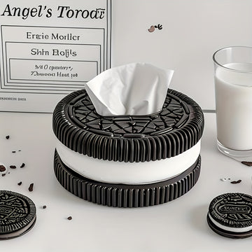 1pc Soporte Creativo para Caja de Pañuelos en Blanco y Negro - Diseño Redondo de Resina, Acabado Pulido, Regalo Divertido para Sala de Estar, Dormitorio o Decoración de Baño, Organizador de Baño | Cubierta Decorativa para Pañuelos | Decoración Duradera