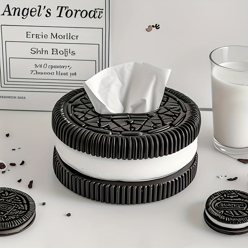 1pc Soporte Creativo para Caja de Pañuelos en Blanco y Negro - Diseño Redondo de Resina, Acabado Pulido, Regalo Divertido para Sala de Estar, Dormitorio o Decoración de Baño, Organizador de Baño | Cubierta Decorativa para Pañuelos | Decoración Duradera