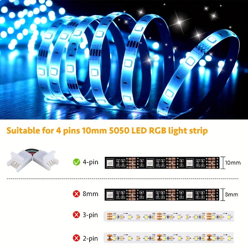 Conectores en L de Esquina Ajustables de 90 Grados de 4 Pines para Tiras de LED RGB 5050 de 10mm de Ancho Conexión sin Soldadura con Clip