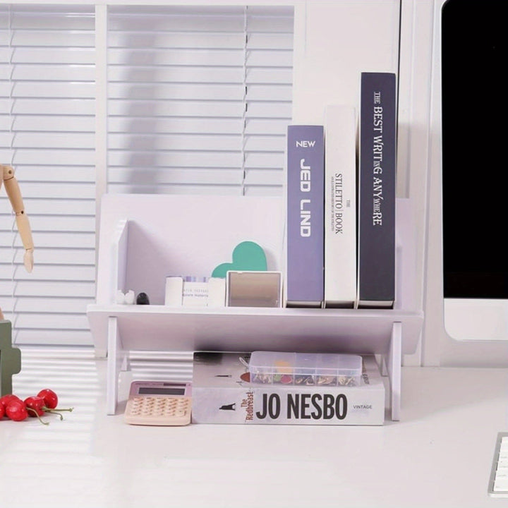 1pc Organizador de escritorio compacto - Estantería versátil para escritorio y mini estantería para libros y revistas con estante colgante, ideal para almacenamiento en la oficina y el hogar, estanterías de utilidad