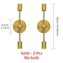 2 piezas, luz de pared clásica de doble cabeza, dorado mate, material de hierro, instalación horizontal/vertical, adecuada para baño, tocador, cabecera de cama, cocina, sala de estar, balcón, espacio interior, base E27, bombilla no incluida.