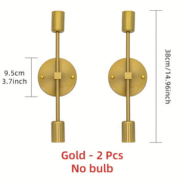 2 piezas, luz de pared clásica de doble cabeza, dorado mate, material de hierro, instalación horizontal/vertical, adecuada para baño, tocador, cabecera de cama, cocina, sala de estar, balcón, espacio interior, base E27, bombilla no incluida.