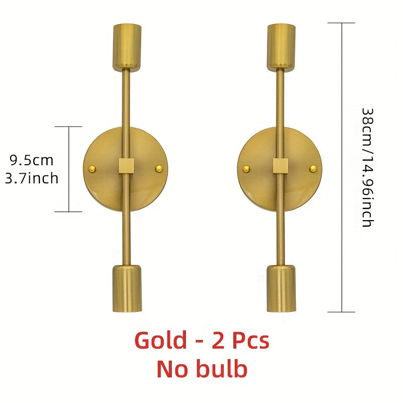 2 piezas, luz de pared clásica de doble cabeza, dorado mate, material de hierro, instalación horizontal/vertical, adecuada para baño, tocador, cabecera de cama, cocina, sala de estar, balcón, espacio interior, base E27, bombilla no incluida.