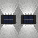 6 piezas de 8 luces solares para paredes exteriores, luces decorativas para patio, villa y jardín, luces de valla y sendero, luces de porche de jardín, luces pequeñas para paredes, luces convexas con luz ascendente y descendente, adecuadas para jardines,