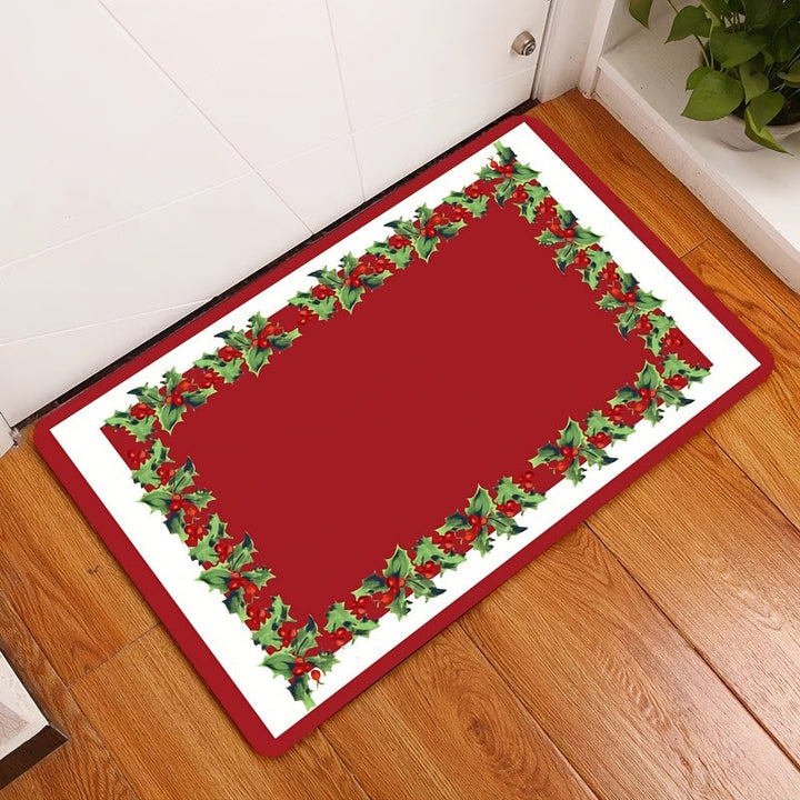 Alfombra de Terciopelo Roja y Verde Invierno Navideña de 1 Pieza - Antideslizante, Alfombrilla para Interior, Ideal para Cocina, Entrada y Sala de Estar en la Decoración Festiva del Hogar, Tapete Navideño