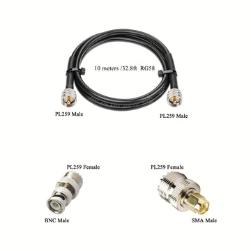 Antena GMRS de 25 pies, 1300 MHz, con cable de 10 metros y conectores PL-259 y SMA. Soporta transmisiones de radio HF, AIR, UHF, VHF, FM, AM, FRS y Diamond Conical. Funciona a 1090 MHz, sin carga, sin batería. Mejora el señal AM/FM. Fácil instalación. An
