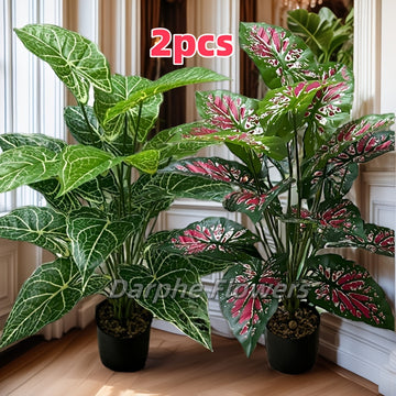 Juego de 2 plantas artificiales grandes para exterior, plantas plásticas tropicales, verdes todo el año, ideales para decoración exterior, bodas, jardines, patios, aniversarios y decoración festiva (San Patricio, San Valentín) - sin maceta, sin mantenimi