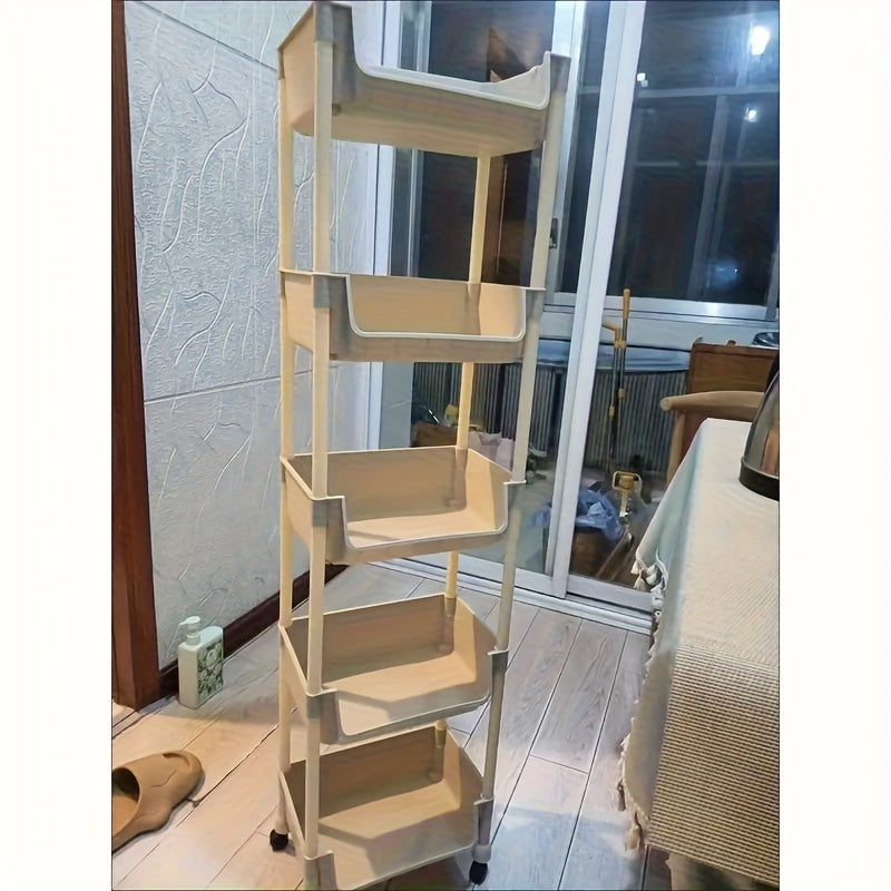Estantería de Almacenamiento Plástica Blanca con 5 Niveles y Ruedas—Adecuada para Espacios Estrechos, Organizador al Piso con Diseño Sencillo para el Hogar, Ideal para Habitaciones Pequeñas