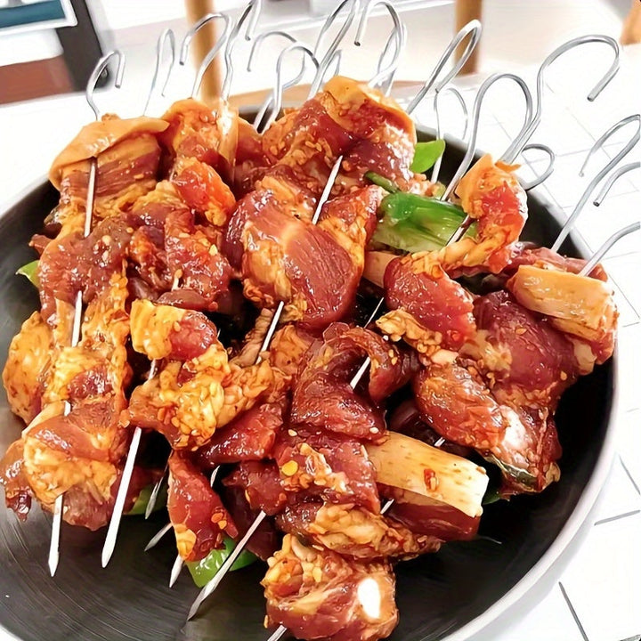 1 Juego de parrilla y pinchos de acero inoxidable - Ideal para freidor de aire, horno y barbacoa al aire libre - Perfecto para carne, pescado, verduras, frutas - Suministros de cocina duraderos y portátiles para reuniones y fiestas, equipo de cocina al a