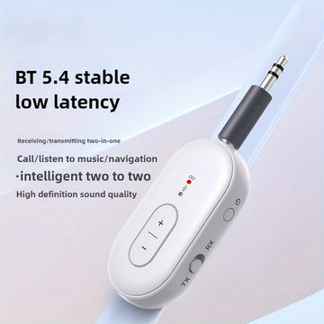Adaptador de transmisión de audio inalámbrico 5.4 con enchufe auxiliar de 3,5 mm, carga USB, batería de polímero de litio para viajes, gimnasio, tableta, TV - Blanco, portátil, recargable