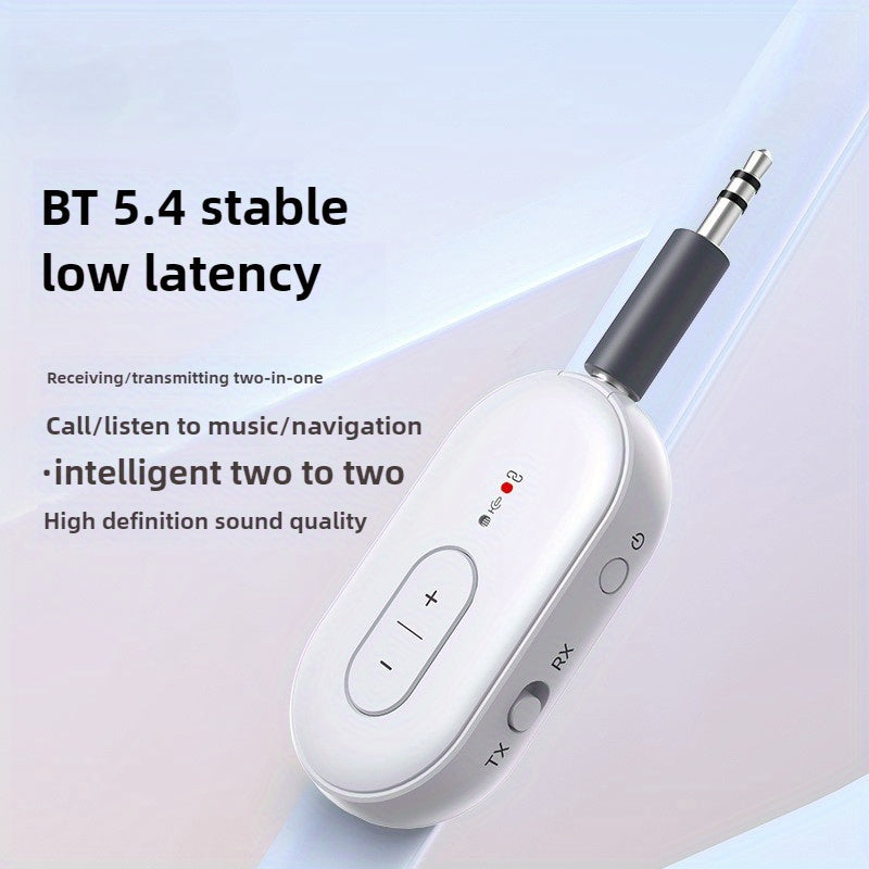 Adaptador de transmisión de audio inalámbrico 5.4 con enchufe auxiliar de 3,5 mm, carga USB, batería de polímero de litio para viajes, gimnasio, tableta, TV - Blanco, portátil, recargable