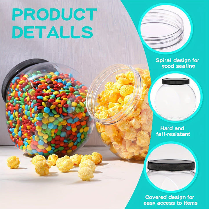 4/6pcs Tarros de Plástico para Dulces con Tapas Adecuados para Buffet, Contenedores Grandes Transparentes para Almacenamiento de Comida, Recipientes para Encimera de Cocina para Galletas, Frijoles y Snacks, Uso Interior o Exterior en Bodas (60oz)
