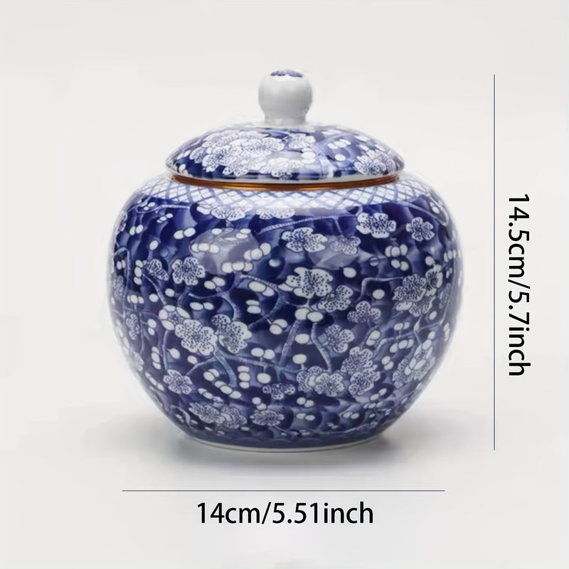 Elegante Tarro de Té de Porcelana Azul y Blanca - Grande, Hermético y de Cerámica para Cocina y Comedor