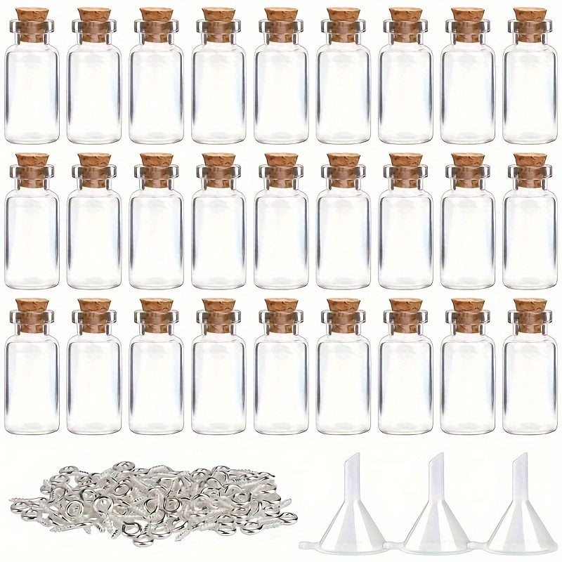 128 piezas de botellas flotantes, embudo ojo de cordero, vidrio, hierro, plástico, regalo creativo navideño miniatura, botella flotante con tapón de madera, colgante artesanal DIY