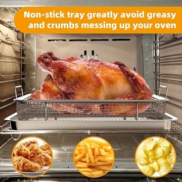 2 piezas de Cesta para Freidora de Aire de Acero Inoxidable, Rejilla Refrescadora 32.51cm x 24.38cm, Placa Metálica para Parrillada BBQ, Suministros y Accesorios de Cocina
