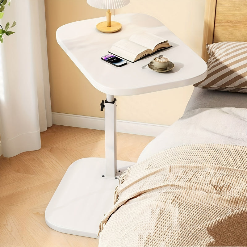 Mesa pequeña giratoria de 360°, Mesa multifuncional para aperitivos, Mesa auxiliar para sofá con altura ajustable, Mesa de café de oficina portátil, Panel de madera con estructura de hierro, Adecuada para ocio al aire libre