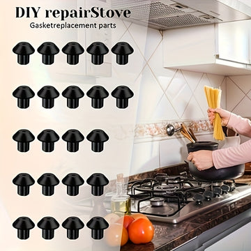 Conjunto de 16 Pies de Goma Resistentes al Calor para Reemplazo en Rejillas de Quemadores de Estufa de Gas - Amortiguadores Negros Duraderos con Diseño de Múltiples Orificios para Estabilidad y Protección, Accesorio de Cocina | Acabado Elegante | Materia