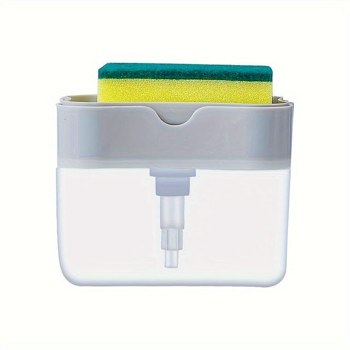 Dispensador de Jabón para Platos y Soporte para Esponja, 1pc, Metálico Plateado para Fregadero de Cocina, Sin Esponja Incluida