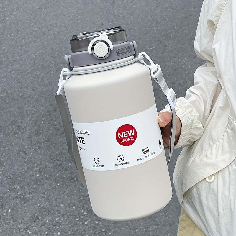 1 vaso aislado de acero inoxidable de 2000 ml, gran capacidad con asa, conserva el hielo y tiene una paja térmica, botella de agua deportiva portátil para uso al aire libre.