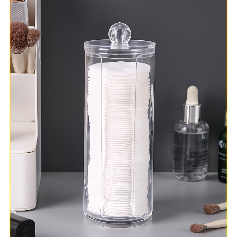 Tarro de almacenamiento plástico transparente con tapa, ideal para maquillaje, cosméticos, organización del baño y dormitorio, diseño para encimera, tapa de fácil acceso, contenedor transparente para artículos de higiene y organizadores de maquillaje