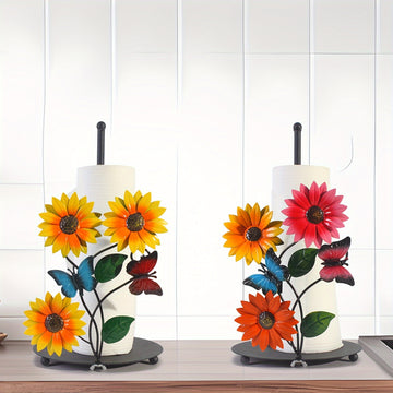 Soporte de toallas de papel con diseño de girasol, base decorativa para pañuelos con detalles de mariposas para cocina y baño - 1 unidad