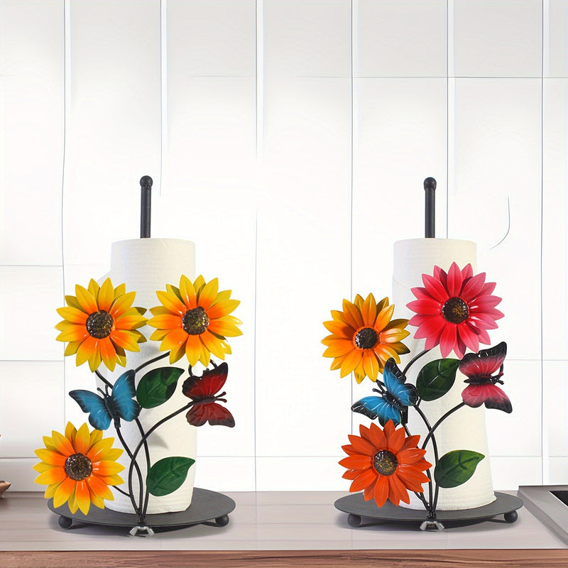 Soporte de toallas de papel con diseño de girasol, base decorativa para pañuelos con detalles de mariposas para cocina y baño - 1 unidad