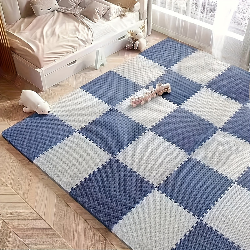 30 piezas de alfombrilla de espuma con diseño de patchwork de patrón cruzado, material, diseño monocromo, adecuado para salas de juego, yoga y temas de vacaciones - gris, amarillo, azul, beige, rosa.