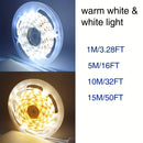 Tira de luces LED regulable de 4.88 a 15.24 metros, alimentación por USB con control de botón, blanco cálido/frío, fácil instalación para decoración de dormitorio, armario o cocina, luces LED para habitación