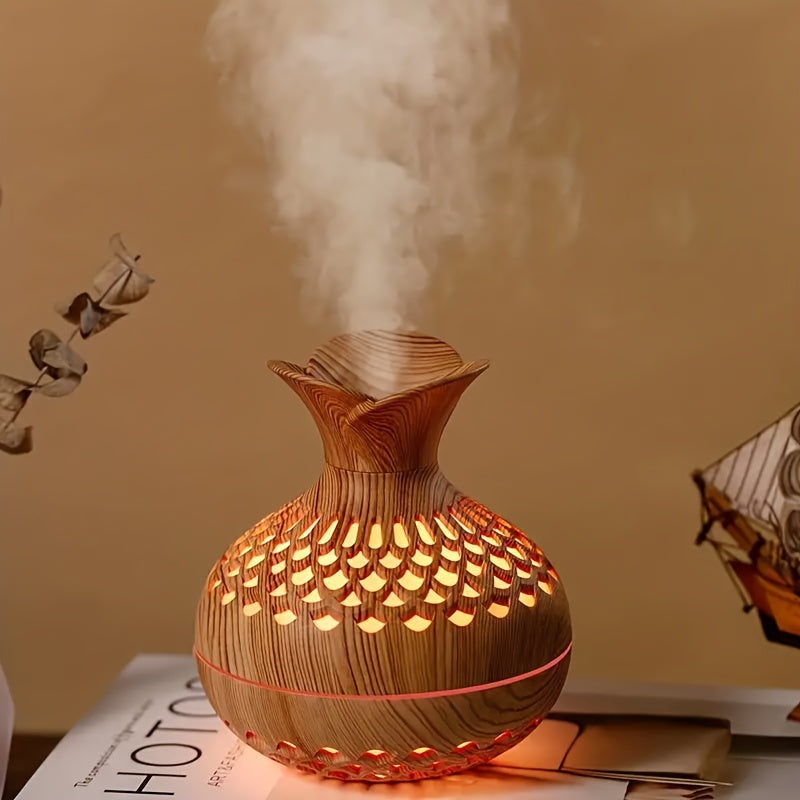 Lámpara de Aromaterapia y Humidificador de Elegante Grano de Madera - Alimentado por USB, Mejora la Calidad del Aire y el Confort, Perfecto para Cualquier Habitación