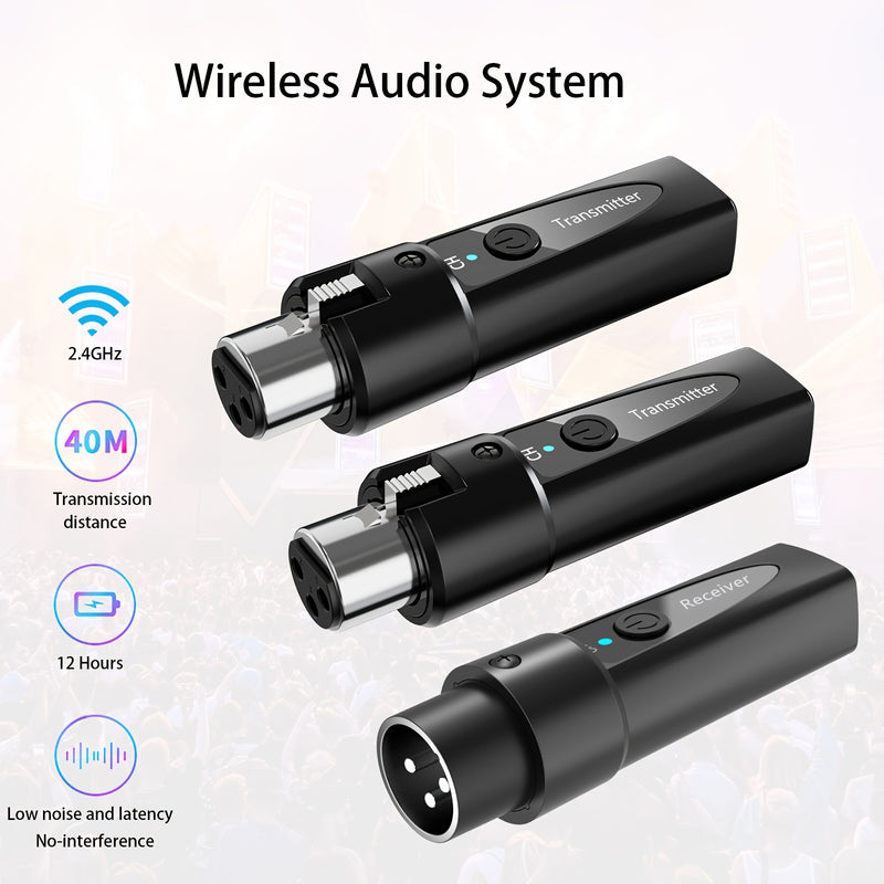 Transmisor inalámbrico de micrófono XLR, sistema inalámbrico de micrófono de 2,4 GHz, adaptador de micrófono inalámbrico recargable para mezcladores, micrófono dinámico
