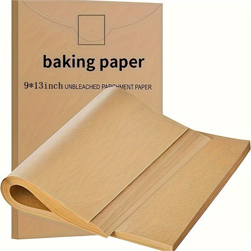 100/200 Hojas de Papel para Hornear, 22.86 x 33.02 cm, Pre-cortado Antiadherente - Adecuado para Cocinar, Asar a la Parrilla y al Vapor en Freidora de Aire - Sin Blanquear, Ideal para Ramadan Mubarak