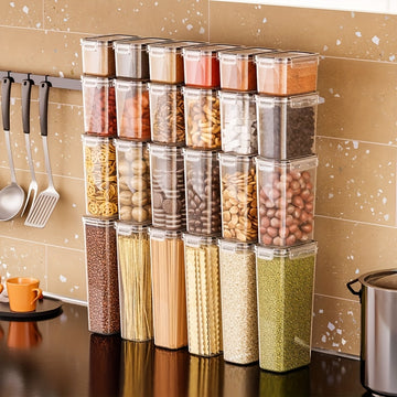 Juego de 16 piezas de recipientes para almacenar alimentos, con 8 frascos y 8 tapas, hecho de plástico libre de BPA, ideal para organizar la despensa, apilables y reutilizables