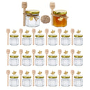 60/50/30/20 piezas de frascos de vidrio para miel, frasco hexagonal mini de 1.5 oz con cuchara de madera, tapa dorada, colgante de abeja y cuerda de yute, para mermeladas, dulces, baby shower, bodas y fiestas