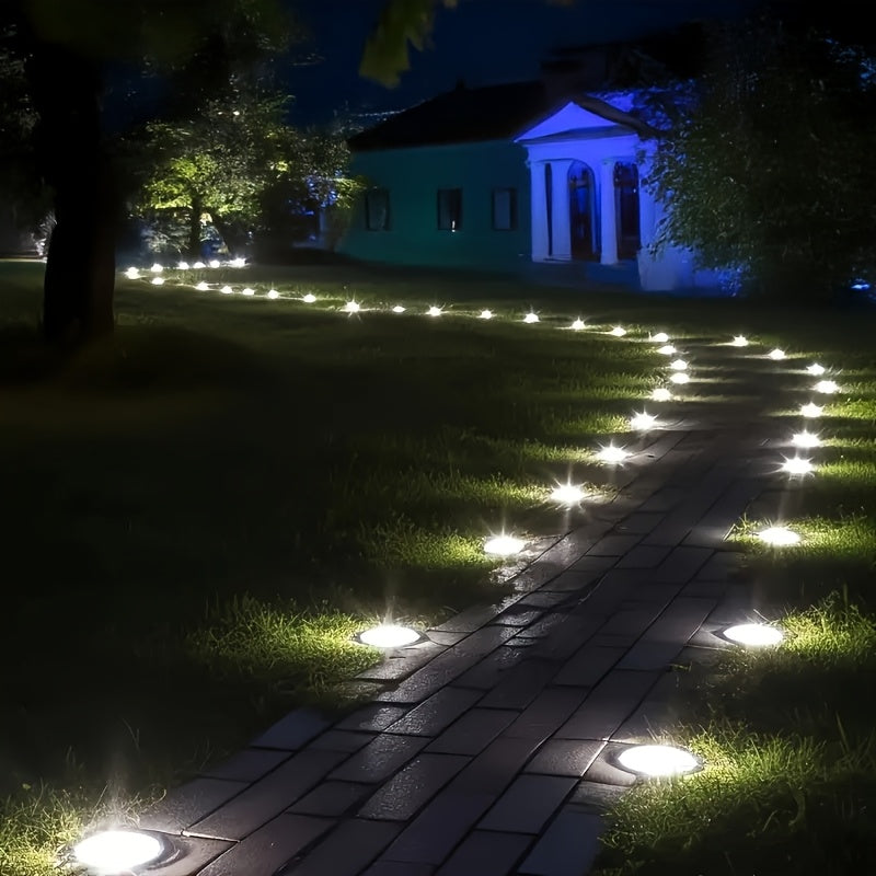 10 piezas de Luces Solares para Suelo con 8 LED, Reforzadas y Engrosadas para Iluminación Exterior Más Brillante, Instalación Fácil Empotrada, Luz Cálida/Blanca, Ideales para Villas, Parques e Iluminación Decorativa, Luces Solares para Exteriores, Carcas