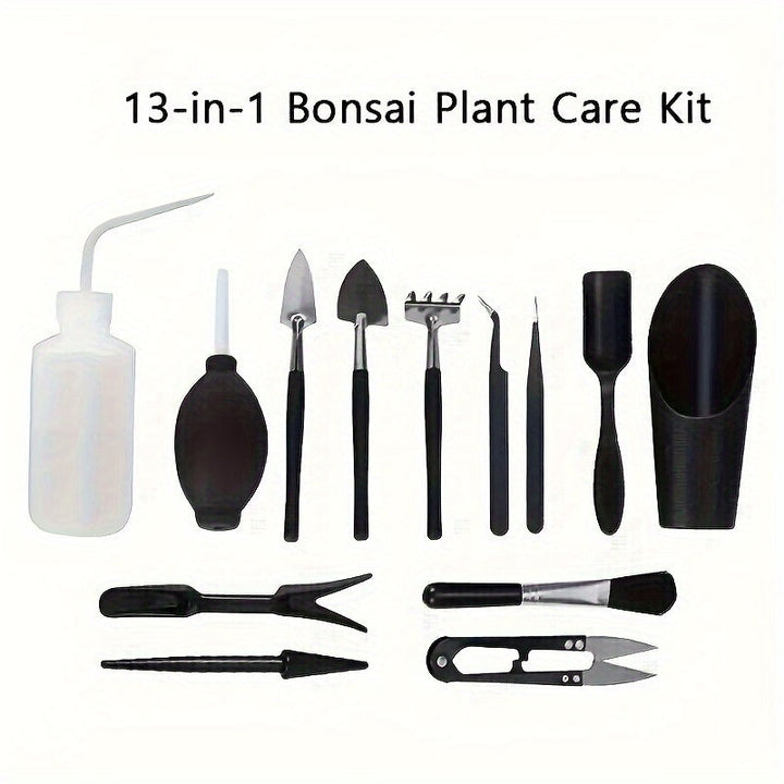 13 piezas de herramientas de bonsái premium | Diseño duradero de madera y metal | Incluye tijeras de poda, cuchillo de reemplazo de maceta, cubo de agua | Adecuado para plantas en maceta, cactus, miniaturas