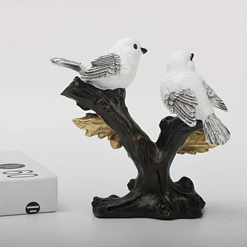 Elegante estatua de pájaro de resina blanca con detalles de rama dorada - Decoración de hogar inspirada en el estilo vintage, perfecta para espacios interiores y exteriores, agrega un toque de elegancia a cualquier jardín o patio, decoración de pájaros.