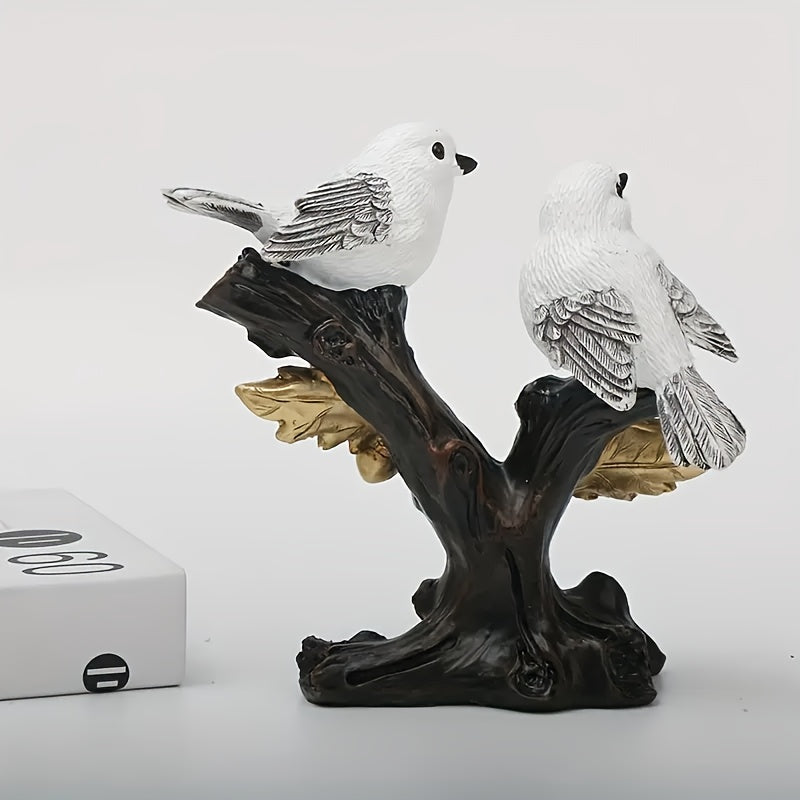 Elegante estatua de pájaro de resina blanca con detalles de rama dorada - Decoración de hogar inspirada en el estilo vintage, perfecta para espacios interiores y exteriores, agrega un toque de elegancia a cualquier jardín o patio, decoración de pájaros.