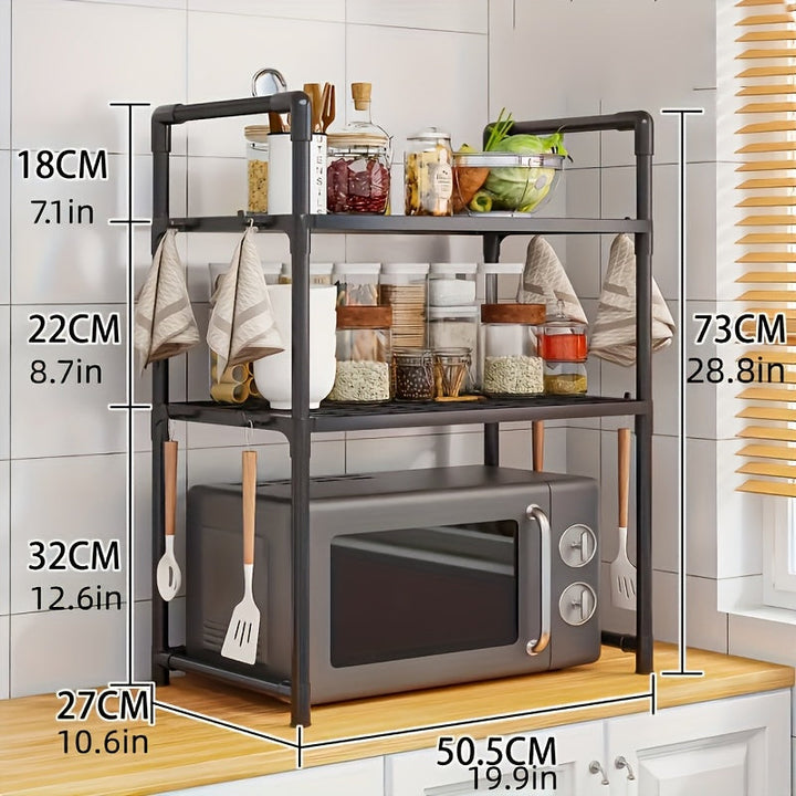 Soporte metálico resistente para microondas de cocina, 2 niveles expandible y ajustable, ideal para microondas, hornos, etc. - Sin madera, fácil de limpiar