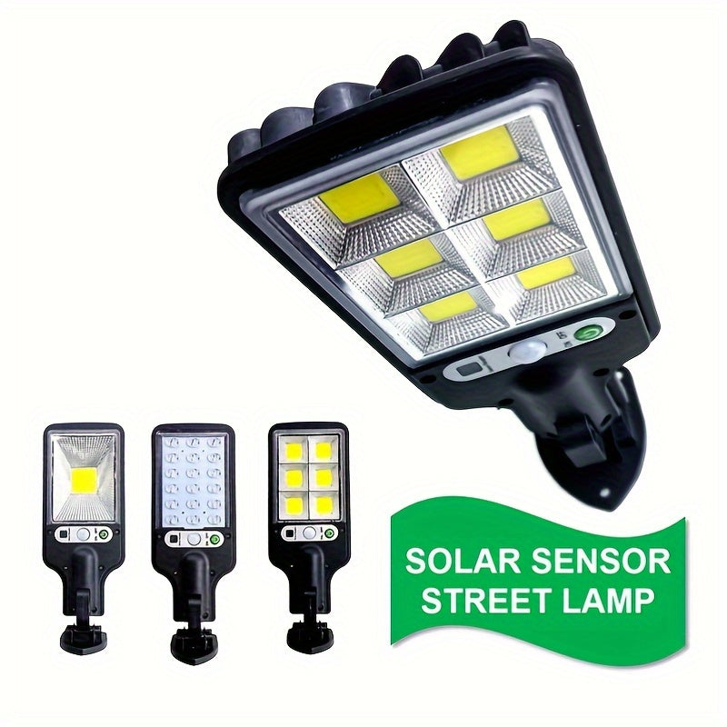 Lámparas solares exteriores: 1 lámpara solar con control remoto y sensor de movimiento, iluminación de 9 cuadrículas y ángulo amplio con LED COB de 6500K, interruptor automático, fácil instalación, ideal para garaje, porche, plaza e iluminación comercial