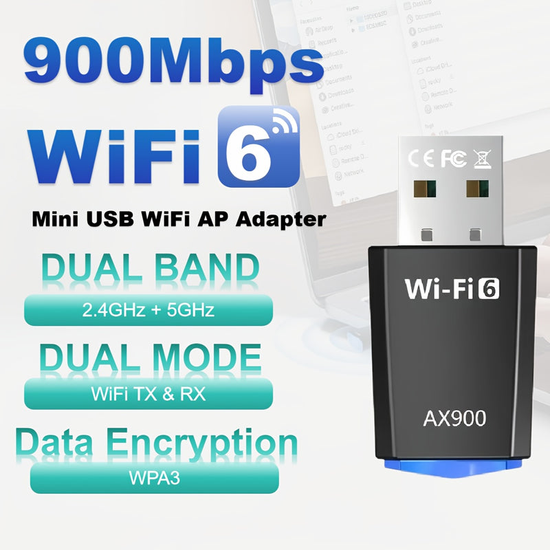 Adaptador Mini USB WiFi6 AX900 MCPIWOHY, Plug and Play, Banda Dual 2.4/5G, Sin Controladores, Compatible con SmartThings, Transmisor Receptor de Red de Alta Velocidad