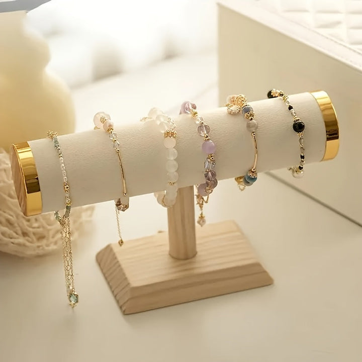 1 pieza de exhibidor de joyería de madera elegante, soporte de mesa ovalada multifuncional sin acabado para collar y pulsera, no requiere ensamblaje