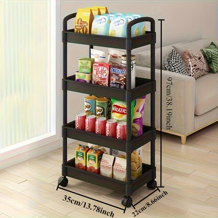 Carro de almacenamiento de PVC duradero con ruedas fáciles de mover - Organizador de cocina de varios niveles moderno, diseño seguro para gatos, ideal para dormitorio, cocina, baño - Blanco y negro, uso familiar de 40 personas, solución de almacenamiento