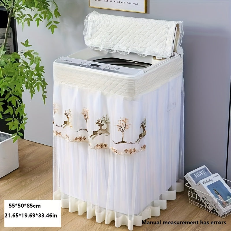 Funda elegante para lavadora blanca con diseño de ciervo dorado y ramas, a prueba de polvo y agua, protege de contaminantes, ideal para hogar y hotel, cubierta para electrodomésticos | Funda decorativa para lavadora | Diseño de superficie texturizada, ac