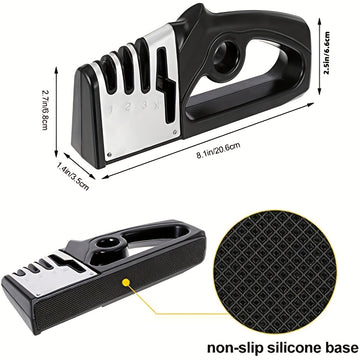 1 pieza de afilador de cuchillos portátil ZOKONI - Precisión de 4 grados, acero de tungsteno y diamante, afilado grueso, medio y fino, mango ergonómico negro para cuchillos de cocina, tijeras, herramientas de jardín - Afilador manual multifuncional, afil